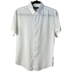 men’s express short sleeve fitted button down shirt in white
